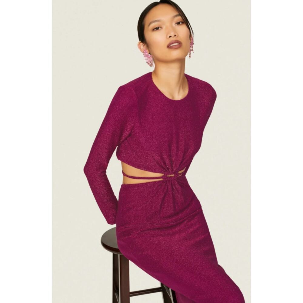 ML Monique Lhuillier Purple Metallic Knit Dress - Picture 2 of 12